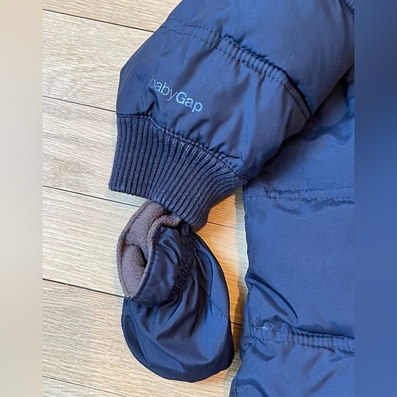 Baby Gap 6-12 Months Down Insulated Bunting Snowsuit Navy Blue Fleece Lined - Picture 3 of 6